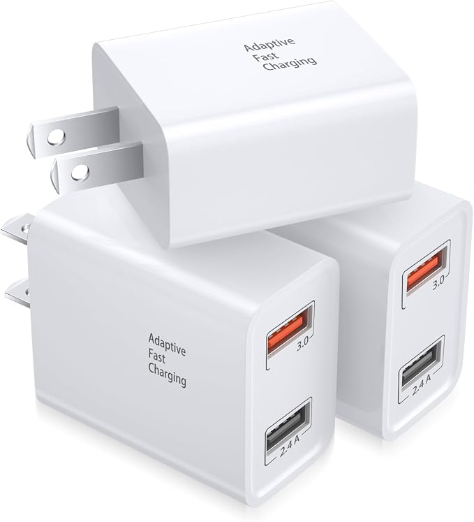 Dual USB Wall Charger Costyle 3 Pack 30W 2 Ports Adaptive Fast Charging Block Quick Fast Charger 3.0 &amp 5V 2.4A Wall Plug Compatible iPhone 13 12 11 XS MaxGalaxy A16 S10 S9Note 9 10Pixel (Black