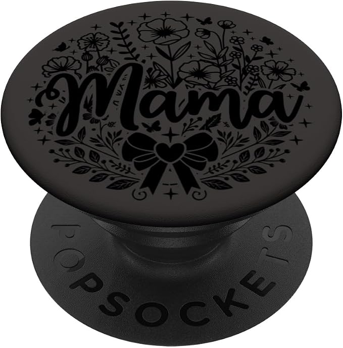 Black Gray Heart Mama Bow Minimalist Floral Wildflower Mama PopSockets PopWallet for MagSafe