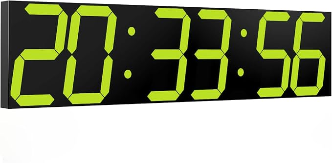 CHKOSDA Digital Wall Clock, Oversize Digital Clock with Auto Dimmer, Huge Countdown Timer with Remote Control, 27" Wide Led Display, 6 Digits, Wall Mount, Date and Temperature（Yellow）