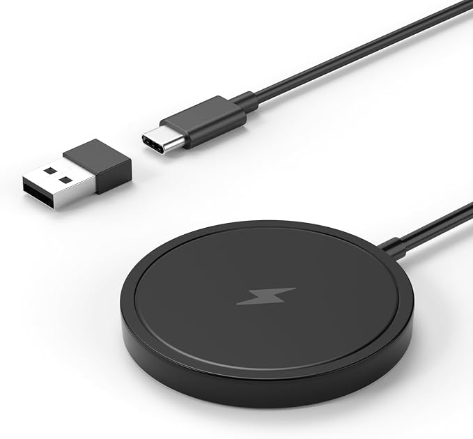 Wireless Charger 6.5ft / 2m 15W Max Fast Magnetic Wireless Charging Pad Compatible with iPhone 16/15/14/13/12 with USB-A Converter Black