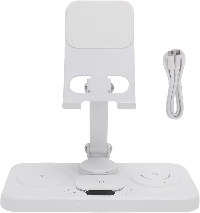 6 in 1 Wireless Charging Stand for iOS Devices with Alarm Clock and Ambient Lights for iOS 16 15 14 Phone and Watch Series 1 to 10 (Black)