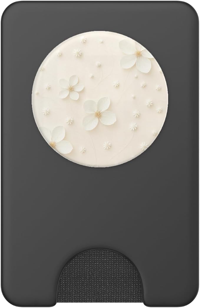 White Cream Floral Illustration Print PopSockets PopWallet for MagSafe