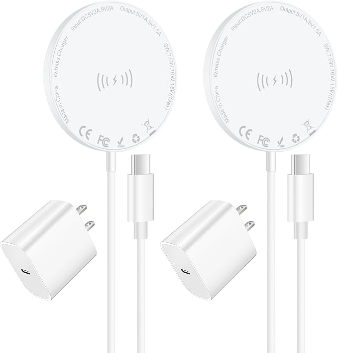 Apple MagSafe Charger 15W Magnetic Wireless Charger for Apple iPhone | iPhone Wireless Charging Pad 6ft Magnetic Charger for iPhone 17 16 15 14 13 12 11 Pro Max Plus/AirPods 2 3 4 Pro 2 3 [2 Pack]