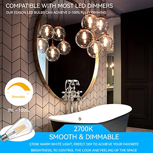 Jensense Edison Bulbs 6W E26 LED Bulb 60 Watt Equivalent, Vintage LED Light Bulbs CRI90+ ST19, Dimmable Clear Light Bulbs, 2700K Soft Warm White 4 Pack