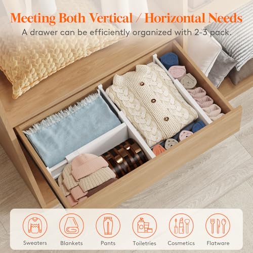Lifewit 5 Pack 5" High Drawer Dividers 34-56cm/13.5-22" Adjustable Drawer Organizer for Clothes/Utensils, Expandable Drawer Separator in Dresser/Kitchen/Bedroom/Office Organization & Storage White - size: 5"H, 13.5-22"L