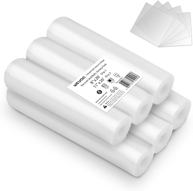 8" x 20' and 11" x 20' Vacuum Sealer Roll, 6 Pack-Ideal for Food Storage, Sous Vide, and Meal Prep, Keep Food Fresh and Nutrients, Wevac Lite