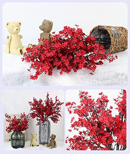 Hananona 10 Pcs Babys Breath Artificial Flowers Real Touch Fake Red Flowers Silk Plants for Christmas Home Decor Indoor Floral Arrangement Table Centerpieces Halloween Decor (Red, 10)