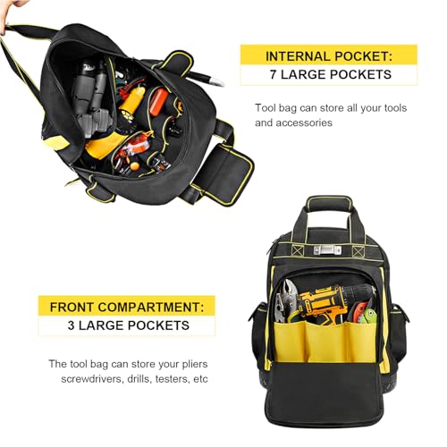 AIRAJ Heavy Duty Tool Backpack,17 Inch Tool Bag Backpack with Waterproof Molded Hard Base,Durable Tool Bag with Reinforced Stitching,Waist-Support,Work backpack for Industrial,Electrician,Construction