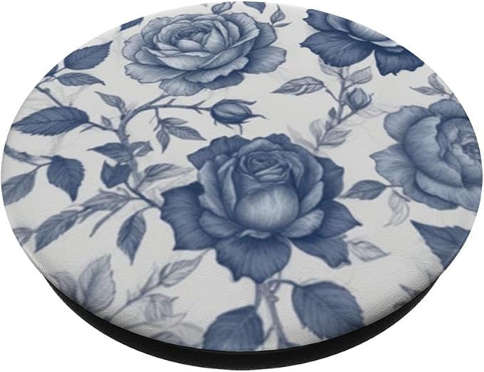 Blue &amp White Rose Floral PopSockets Adhesive PopGrip