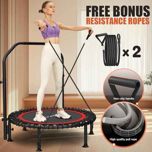 ANCHEER 40/48" Mini Trampoline with Upgraded Bungee Cords, 550LBS Capacity, Adjustable Foam Bar & Resistance Ropes, Indoor/Outdoor Rebounder for Adults