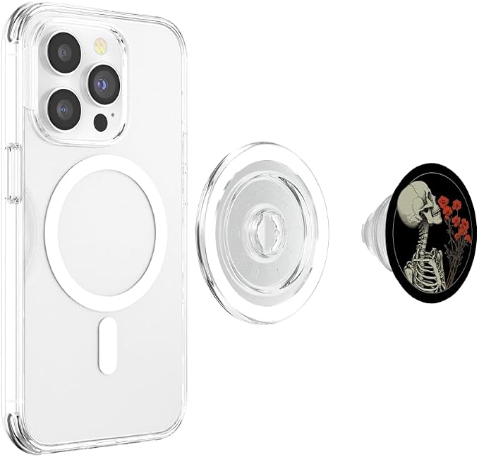 Skull Floral Gothic Flowers Bouquet Dark Wildflowers Art PopSockets Adhesive PopGrip