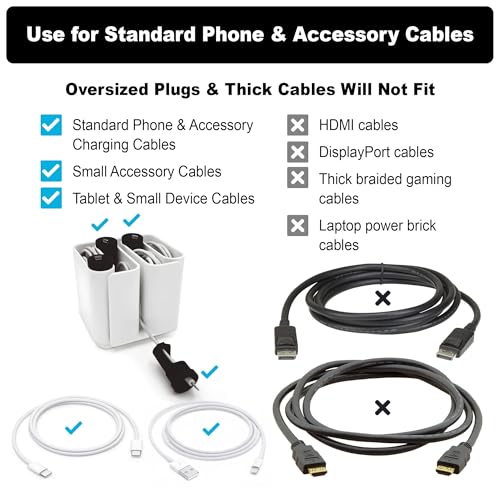 Cable Organizer with Multiple Compartments, Secure Cable Ends, Prevent Tangling, Tidy Workspace, Charging Solution, Desk Organizer Cord Management, White Plastic