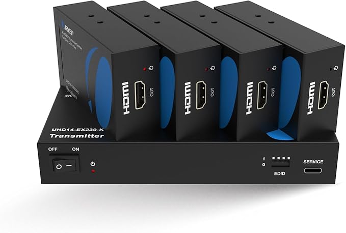 OREI 4K 1x4 HDMI Extender Splitter, Multiple Over Single Cable CAT6/7 4K@60Hz 4:4:4 HDCP 2.2 with EDID Management - Up to 230 Ft - Loop Out - Low Latency