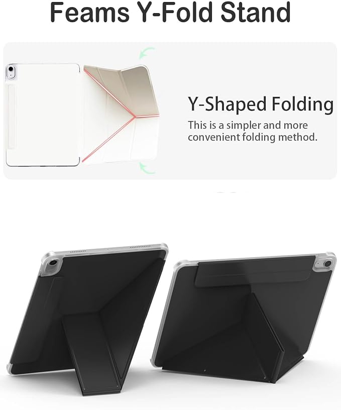 Feams Y Fold Folio for iPad A16 11th Generation Case 11 Inch 2025 iPad 10th Generation Case 10.9 Inch 2022 Y-Shaped Stand Magnetic Attachment Back Cover with Magnetic Clasp &amp Auto Sleep Black