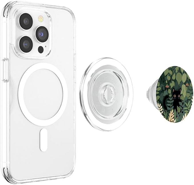 Aesthetic Cute Black Cat Hiding in Botanical Garden PopSockets Adhesive PopGrip