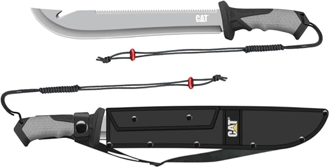 Cat Straight Machete with Saw, 19 Inch, Shoulder Strap Sheath, Stainless Steel Blade Knife with Ergonomic Comfort Tool Handle, Cut, Chop, Clear Brush, Garden, Outdoors - 980692ECT