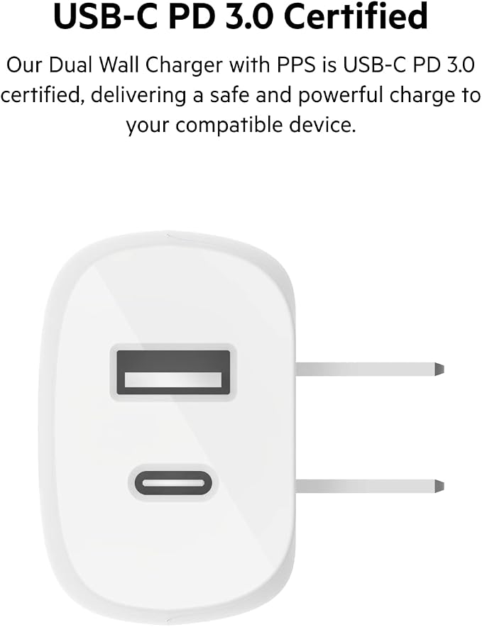 Belkin 37W USB C and USB A Charger Block USB C to Lightning Cable | 25W USB C Port 12W USB A Port PPS Super Fast Charging iPhone iPad AirPods and More