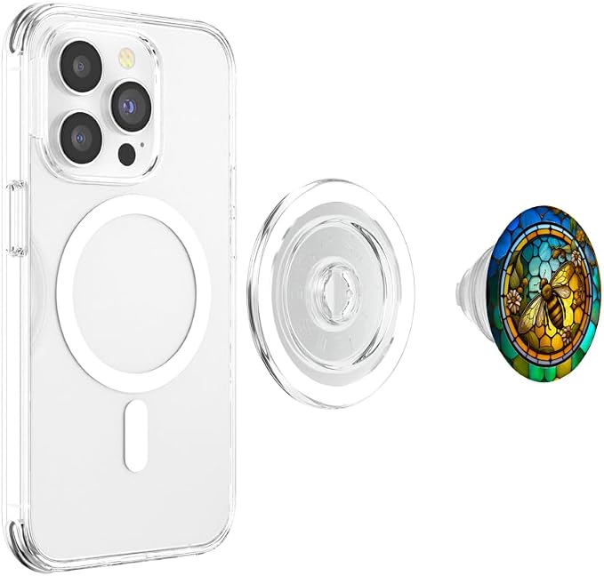 Colorful Bee Honeycomb Flowers Stained Glass Bumble Bees PopSockets Adhesive PopGrip