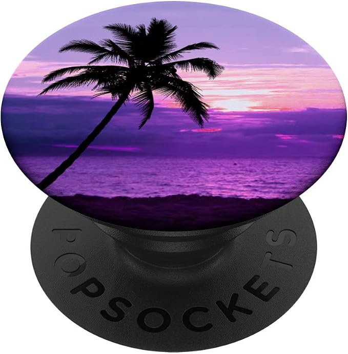 Purple Sunset Beach Palm Trees Tropical Ombre Sky Paradise PopSockets PopGrip: Swappable Grip for Phones &amp Tablets