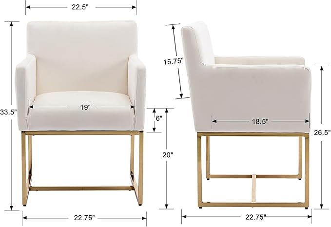 Upholstered Dining Chairs with Arms Set of 4 Mid Century Modern Accent Chairs Armchairs with Gold Metal Frame, Velvet Modern Kitchen & Dining Room Chairs, Cream
