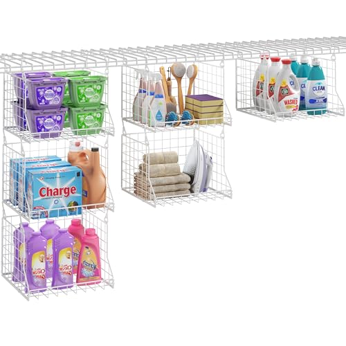 3-Tier Foldable Laundry Basket Organizer with Rotating Hooks - Space-Saving Over Washer and Dryer Shelf for Laundry Room Organization and Storage, Durable Wire Shelving Unit, White