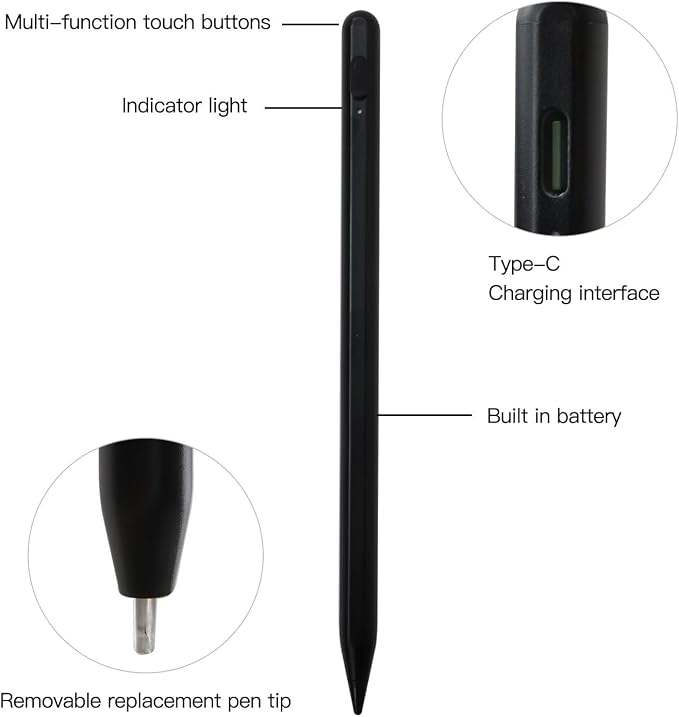 2023 New Touch Screen Stylus Pen Compatible for iPad 2021 9th gen/2020 8th gen/2019 7th gen/2018 6th gen - Black