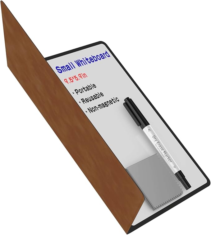 Portable Small White Board Dry Erase Board, Reusable 9.5 * 6.6in Notebook Memo, Office Home Supplies Desk Accessories MH760 (Coffee)