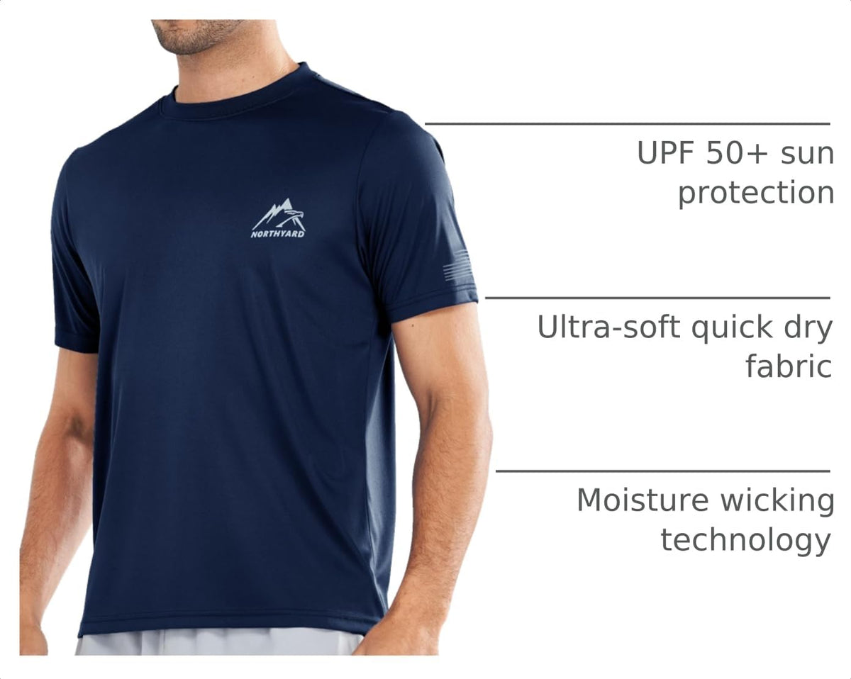 NORTHYARD Men's UPF 50+ Sun Protection Shirt Short Sleeve Swim Rash Guard SPF UV Athletic Workout Running T-Shirt Navy L