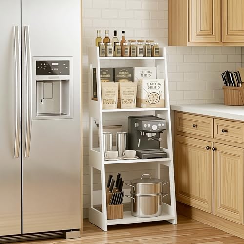 4-Tier Ladder Shelf, White Bathroom Shelves Freestanding Open Shelving Unit Bookshelf, Side End Table for Living Room Kitchen Bathroom(11.8”D x 15.7”W x 38.6”H) - size: 11.8"D x 15.7"W x 38.6"H