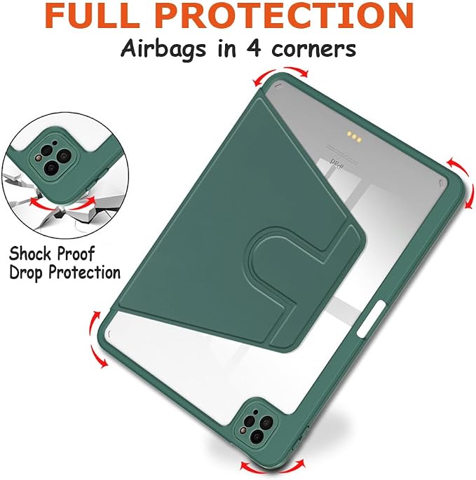 iPad Pro 11 Case 4th/3rd/2nd/1st Gen Balck | 360° Rotating Pencil Holder Compatible with 2022/2021/2020/2018 Clear Acrylic Back Auto Sleep/Wake