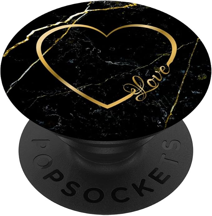Love Heart Gold Black Marble-Look Cute for Girls Women Her PopSockets Adhesive PopGrip