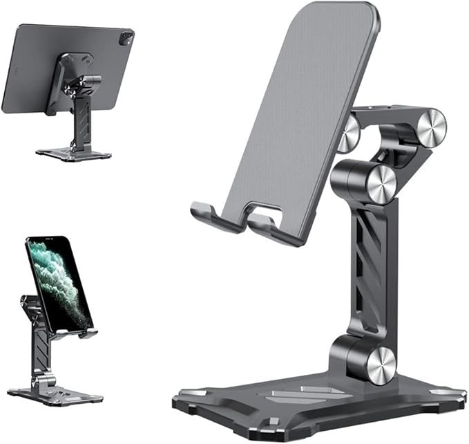 Phone Stand for Desk. Foldable Desktop Mobile Phone Stand with Angle Height Adjustable Portable Office Cell Phone Holder Cradle Dock. Fits All 4.7-13in iPhone/Smartphone/iPad/Tablet.