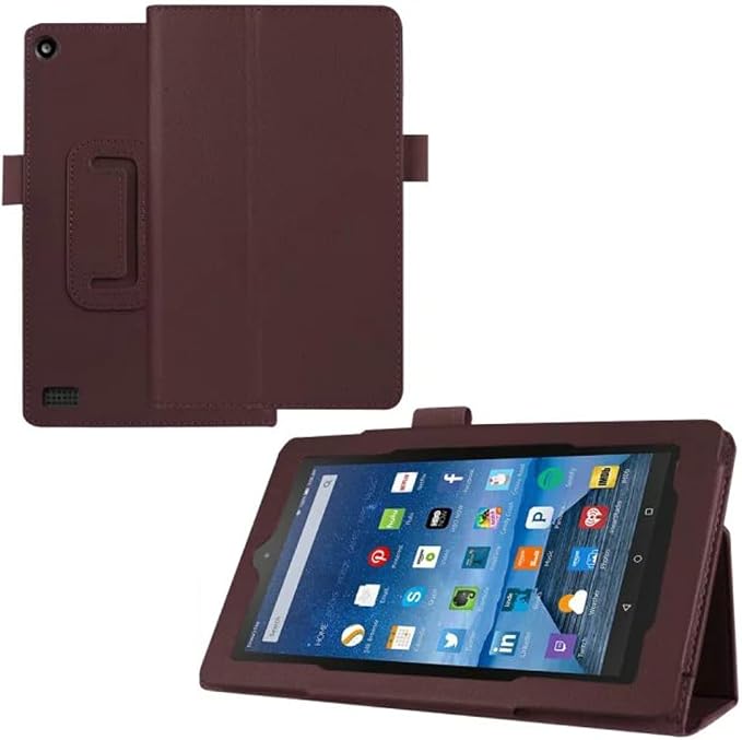 Tablet Cover for Amazon Kindle Fire 7 5th Generation(Model:SV98LN2015 Release)Ultra Slim Folio Stand Lightweight Leather Case for Kindle Fire HD7 5th Gen 7 (Li-Brown)