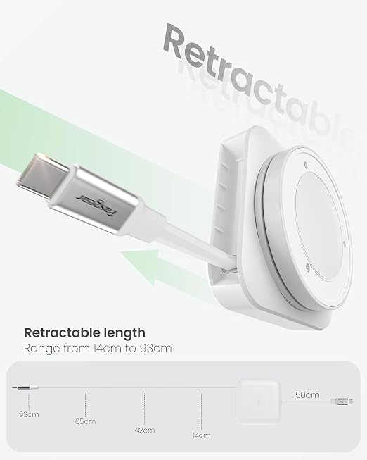 Fasgear Retractable USB C Cable Desk Mount 2 Pack 4.6ft Black | 60W PD/PPS Fast Charging 360° Rotatable Flat Cable USB C 2.0 Type C Cable i-Phone 17 16 15 Pro/i-Pad/Mac-Book/Sam-sung