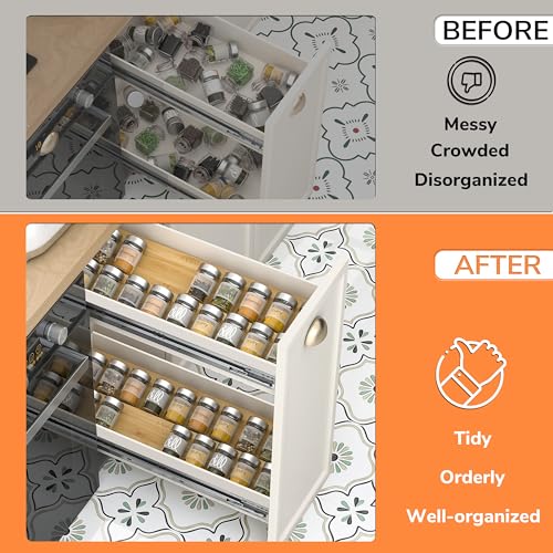 AMBIRD Bamboo Spice Drawer Organizer with Non-slip Mat, 4 Tier Jar Spice Rack Tray 13'',Seasoning Organizer for Kitchen,Cabinet,Drawers,Countertop - size: 4 Pcs x 13'' W, style: Natural