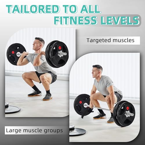 Fitvids Barbell Weight Set, Cast Iron 1" Standard Weight Plates Including 5FT Standard Barbell Bar & Star Locks, 95 Pounds Set (85 Lbs Plates + 10 Lbs Barbell Bar), Multiple Packages