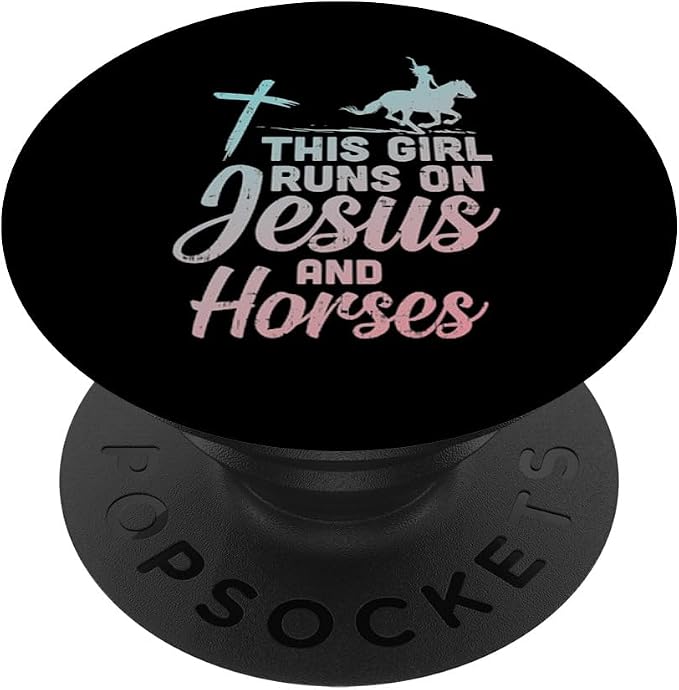 Girl Runs Jesus Horses Christian Horseback Equestrian Gift PopSockets Adhesive PopGrip