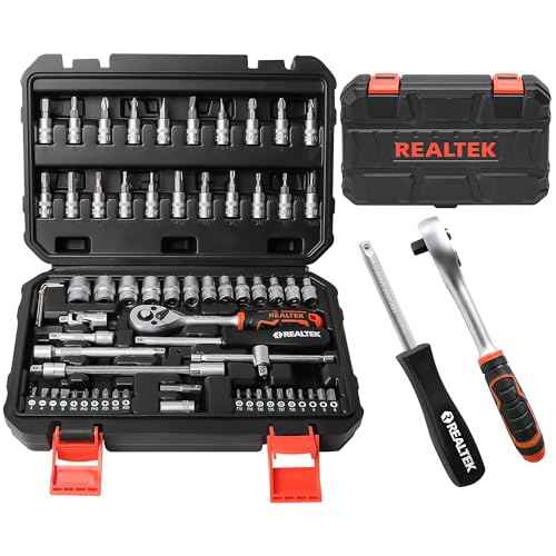 REALTEK 66 Pieces 1/4 inch Drive Socket Set, Ratchet Set with 72 Tooth Reversible Ratchet & Bit Socket Set, Professional Tool Set for Auto Repairing and Household