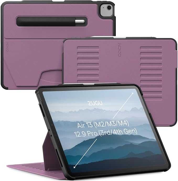 ZUGU Case for iPad Air 13 inch (M2/M3/M4) iPad Pro 12.9 Gen 3/4 [Aqua] | Ultra Slim Protective Cover Apple Pencil Holder w/Charging Convenient 10-Angle Magnetic Stand Auto Sleep/Wake Function