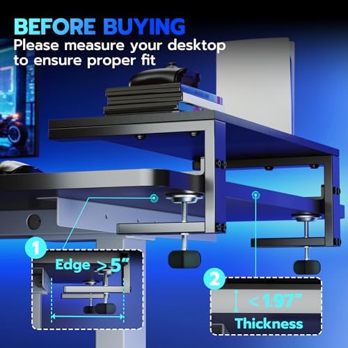 ARES WING 21.7 inches Desk Extender Shelf, 21.7"x 9.8" Versatile Clamp on Desk Shelf, Heavy Duty Desktop Organizer for Gaming and Office Accessories, Black - size: 22", style: no hook