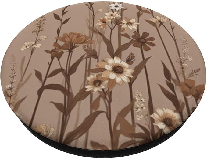 Cute Girly Brown Floral Pattern Illustration Print PopSockets PopWallet for MagSafe