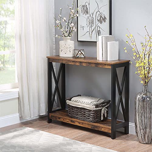 Convenience Concepts Oxford Console Table 39.5" - Sofa Table with Storage Shelf, Transitional Entryway Hall Table for Living Room and Bedroom, Display Foyer Table, Barnwood/Black - color: Barnwood/Black