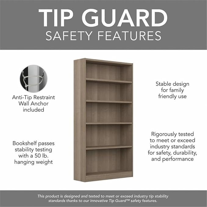 Pemberly Row Tall 5 Shelf Bookcase in Ash Gray (Set of 2) - Engineered Wood