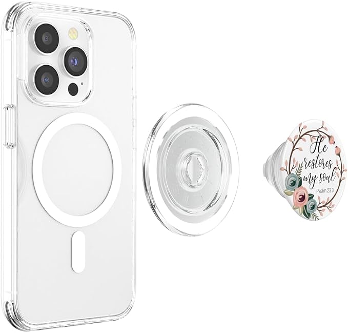 Christian Bible Verse He Restores My Soul Floral Design PopSockets Adhesive PopGrip