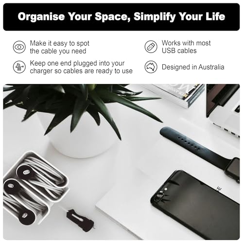 Cable Organizer with Multiple Compartments, Secure Cable Ends, Prevent Tangling, Tidy Workspace, Charging Solution, Desk Organizer Cord Management, White Plastic