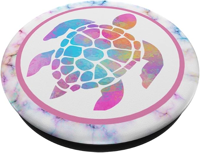 Kimique Rainbow Watercolor Turtle PopSockets Adhesive PopGrip for Smartphones with Smooth Hard Plastic Cases - Black Multicolor