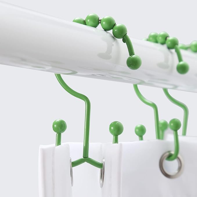 Shower Curtain Hooks, Goowin Shower Curtain Rings, Stainless Steel Shower Curtain Hooks Rust Proof Free Sliding Double Shower Hooks for Curtain, Shower Curtains & Liners (Green)