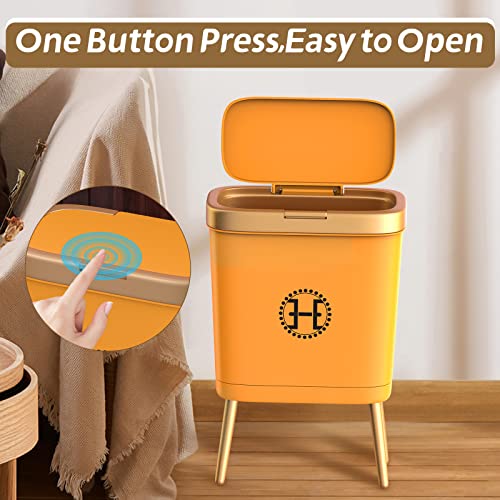 Procade Bedroom Trash Can with Lid,Slim Bathroom Trash Cans with Lids, Dog Proof Trash Bin with Press Top Lid,Modern Gold Trash Can Plastic Waste Basket for Living Room, Office,Kitchen, 4 Gal-Orange - color: Orange