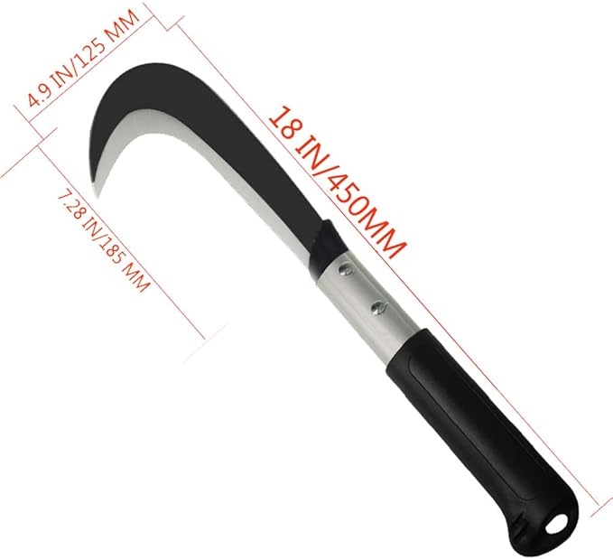 Aluminum Handle Billhook Sickle Machete Knife Carbon Steel Blade Sickle Knife - for Farm, Branches, Vines,Weedeing Sickle (Overall Length 20inch x Blade 7.28inch Length x 4.9inch Width)