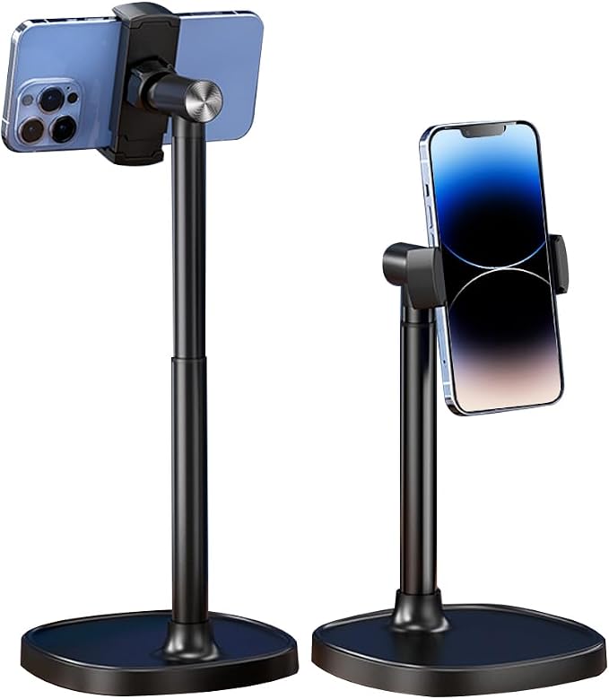 Adjustable Cell Phone Stand360° Rotating Lifting Mobile Phone Holder | for DeskVideo Recording HomeOffice Compatible with All iPhone for Galaxy